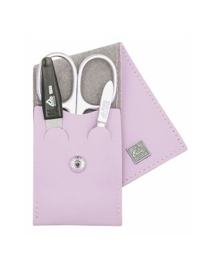 Erbe Solingen 3-delige Manicure Etui met Drukknoop sluiting Licht Paars (ERBE9673)
