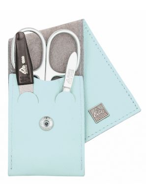 Erbe Solingen 3-delige Manicure Etui met Drukknoop sluiting Zacht Blauw (ERBE9670)